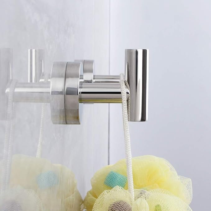 Polished Stainless Steel Towel Coat Hooks Bathroom Clothes Garage Hotel Cabinet Closet Sponges Robe Hook Wall Mounted Round Kitchen Heavy Duty Bath Door Hanger 2 Pack