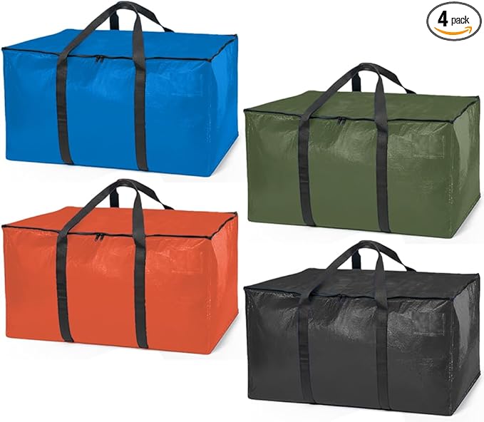 ClearSpace Heavy Duty Moving Bags or Storage Bags – Storage Bins with Lids, Large Moving Boxes with Backpack Straps & Zippers,– Packing Box & Moving Supplies for College Dorm, 4 Pack