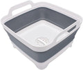 2.4 Gal(9L) Collapsible Dish Basin with Drain Plug, Space Saving Outdoor Multiuse Foldable Sink Tub, Dishpan, Kitchen Storage Tray for Camping, Vegetable Washing, RV (Gray)