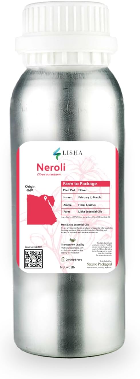 Neroli Essential Oil - Direct from Egyptian Nile Delta Farms - Steam Distilled - Aceite Azahar for Aromatherapy, Massage, Diffuser, DIY Candle and Soap Making - 2lbs