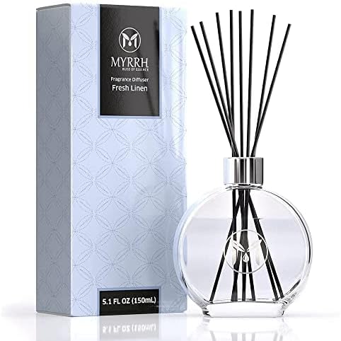 Fresh Linen Scented Reed Diffuser Set with 8 Rattan Diffuser Sticks,150 ml, All Natural Air Freshener, Long-Lasting Diffusers at Home - MyrrhUSA