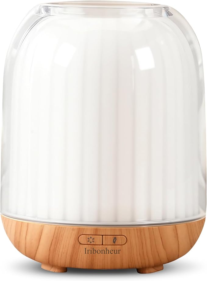 Essential Oil Diffuser with Night Lamp | 120ml USB Portable Aroma Diffuser with Wood-Grain Base & Glass-Look Cover | Humidifier with Lights | Small Humidifier for Bedroom, Office | Room Décor | Gift