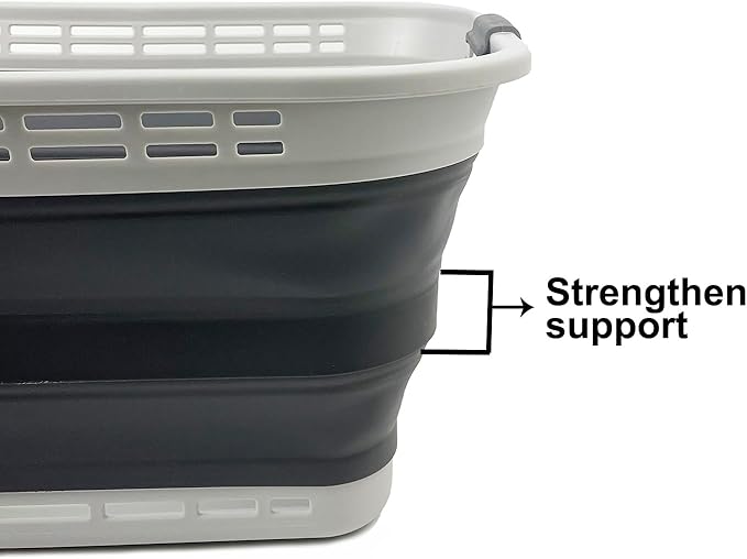 SAMMART 42L (11 Gallons) Collapsible Plastic Laundry Basket - Foldable Pop Up Storage Container/Organizer - Portable Washing Tub - Space Saving Hamper/Basket [BPA Free] (Grey/Steel Grey)
