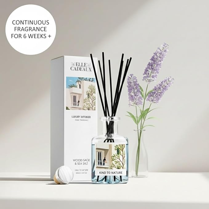 Wood Sage & Sea Salt Oil Reed Diffuser | Long Lasting Home Fragrance Essential Oils | Reed Diffusers for Home, Room, & Bathroom | Housewarming Gift | 6oz