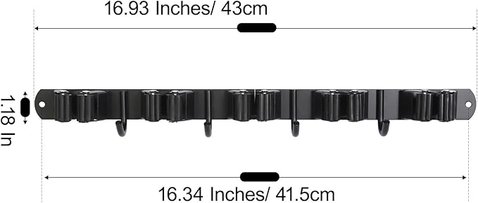 voze 5 Racks and 4 Hooks Mop and Broom Holder Wall Mount, Self Adhesive Heavy Duty Broom Hanger Organizer Storage Tool Racks for Kitchen Garden Laundry Garage Black