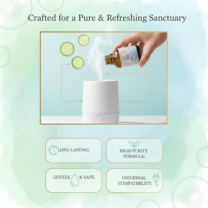 G's Breeze Cucumber Melon Diffuser Oil Refill – 60ml Soft & Soothing Cucumber Scent, Long-Lasting Aroma for Nurseries, Bedrooms, & Living Rooms, Easy Refill for Fragrance Oil Diffuser