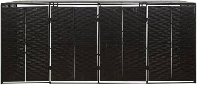 Quadruple Wheelie Bin Shed Garbage Can Storage Shed, PE Trash Container Management Unit, Outdoor Patio Recycling Dustbin Trash Shed, Black 107.9"x31.5"x46.1" Poly Rattan -AA