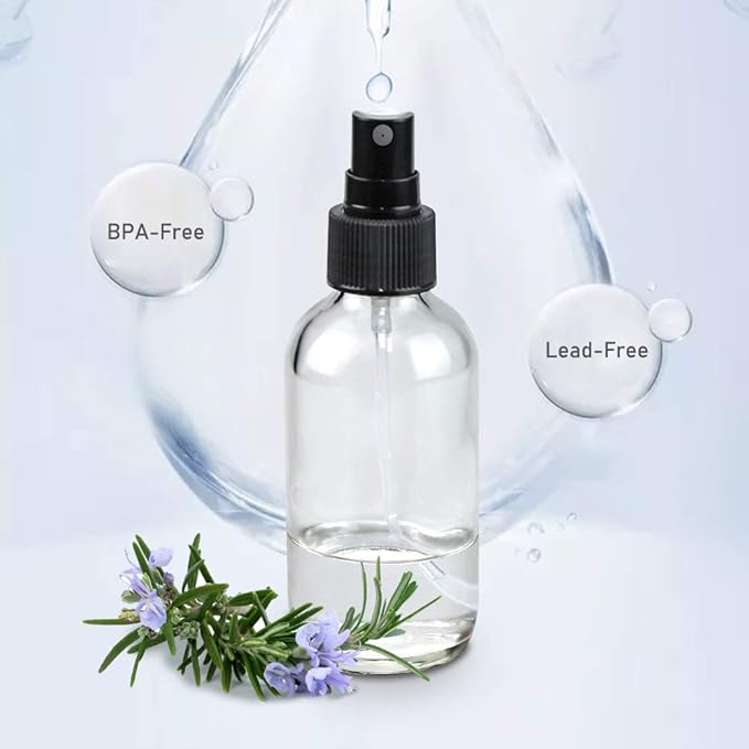 Wedama Spray Bottle, 4 oz Fine Mist Glass Spray Bottles, Little Refillable Liquid Containers for Watering Flowers Cleaning (16 Pack, Clear)