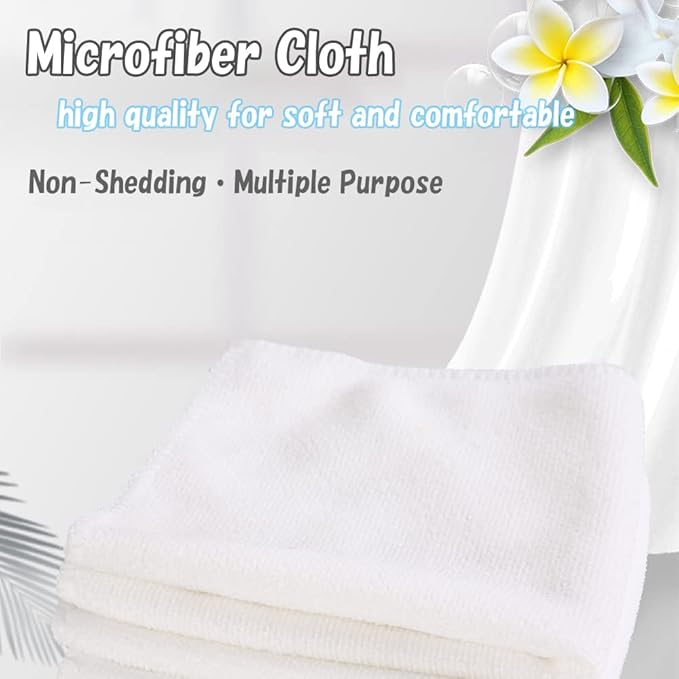 WEAWE Microfiber Cleaning Cloth-24Pcs (13x13 inch) Ultra Soft Highly Absorbent Rags for Housekeeping-Machine Wash (White)