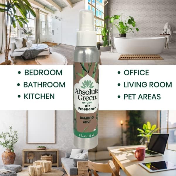 Absolute Green Air Freshener Room Spray, Non-Toxic, Cover Odors, Safe around Kids and Pets, Natural Bamboo Mist Scent 4oz (1 Pack)