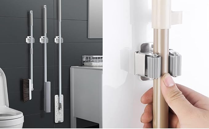 24 PCS Broom and Mop Holder, Heavy Duty Garden Tool Organizer Rack Rake and Shovel Handle, Stainless Steel Mop Hanger. Wall Mounted Utility Rack with Screws, Silver.