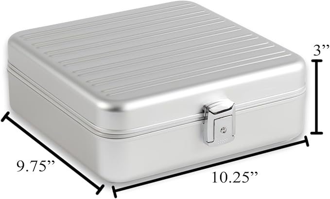 Bey-Berk Personalized Prague Aluminum 9-Slot Watch Case (Silver), Locking Travel Metal Watch Box with Quilted Interior, 9.75" x 3" x 10.25"