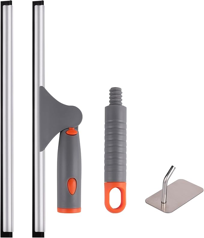 ITTAHO Swivel Shower Squeegee for Glass Doors, All-Purpose Anti-Slip Window Squeegee with 2 Blades, Window Cleaner Tool Bathroom Squeegee for Shower Doors, Tile Shower Walls，Mirrors,Car Windshields