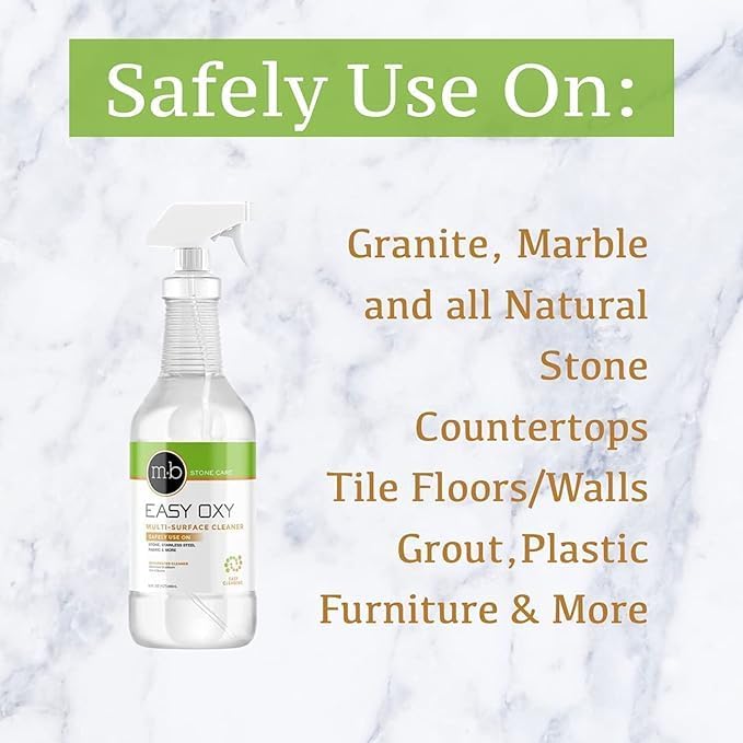 MB Stone Care Easy Oxy Marble Tile Grout Cleaner with Drill Brush KIT - Cleans Granite, Stainless Steel, Fabric, Quartz, Glass (Quart Bundle)