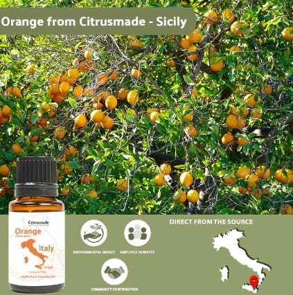 Orange Essential Oil - Direct from Citrusmade in Sicily- Aceite de Naranja Dulce for Home Care, Skincare $ Aromatherapy - Premium Therapeutic Grade (22lbs)