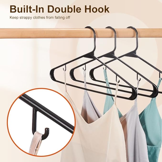 HOUSE DAY Black Plastic Hangers 60 Pack & Medium Mesh Laundry Bags 3 Pack - Space-Saving & Non-Slip Clothes Hangers with Hooks + Delicates Wash Bags Pefect for Closet Storage and Organization