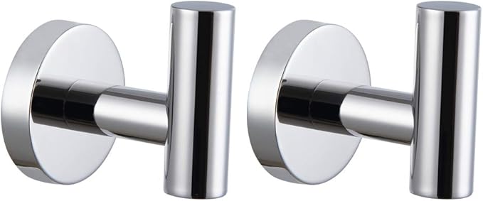 Polished Stainless Steel Towel Coat Hooks Bathroom Clothes Garage Hotel Cabinet Closet Sponges Robe Hook Wall Mounted Round Kitchen Heavy Duty Bath Door Hanger 2 Pack