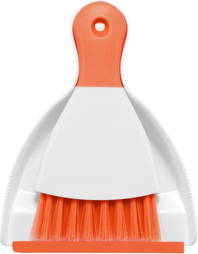 NACENA Mini Dustpan and Brush Set, Small Broom and Dustpan Set Dust Pan and Mini Hand Broom Dustpan and Broom Combo Compact for Home Table Keyboards Sofa Kitchen, Orange
