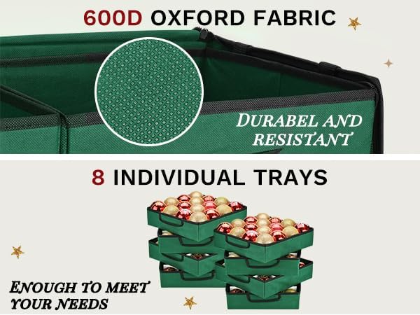 Christmas Ornament Storage Box, Ornament Organizer with 8 Removable Trays and Adjustable Dividers Holds 128 Pcs Decoration Balls, Dual Zipper for Christmas Ornament Storage (Green)