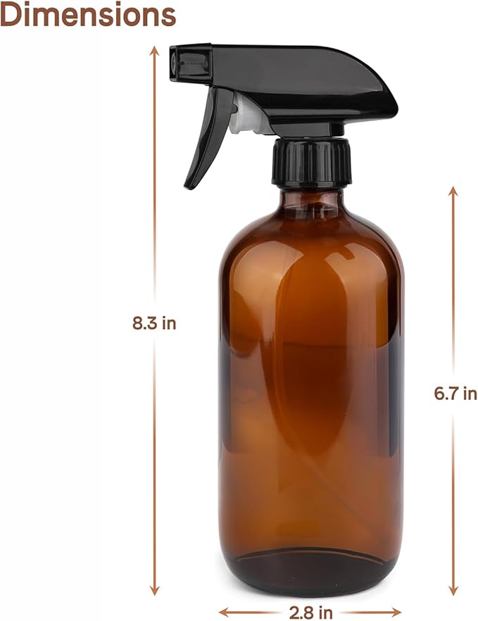 GLING 16 oz 2 Pack Amber Glass Spray Bottles, Refillable Empty Dark Glass Spray Bottle Great for Cleaning Solutions, Essential Oils, Hair, and Plants, Adjustable Nozzle for squirting and Mist