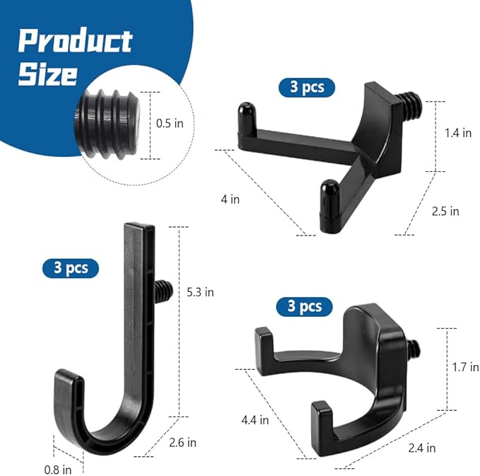 9 Pcs ABS Storage Shed Tool Hooks Shed Tool Hangers Fit for Suncast & Craftsman Sheds Include J-Shape, U-Shape and V-Shape for Organizing Tool, Ladders, Bulk Items, Hoses & Garden Tools Black