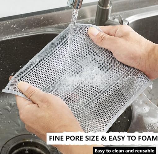 Desolio Poshzon Cleaning Cloths, Hevito Multipurpose Wire Miracle Cleaning Cloths, Multipurpose Wire Dishwashing Rags for Wet and Dry, for Washing Dishes, Sinks, Counters, Stove Tops (10 Pcs)