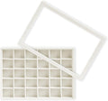 Wudygirl Jewelry Organizer Stackable Jewelry Tray for Drawer Velvet Earring Holder Organizer with Lid Dust-proof Earring Case Ring Storage for Women Drawer Inserts 30 Grid (Beige)