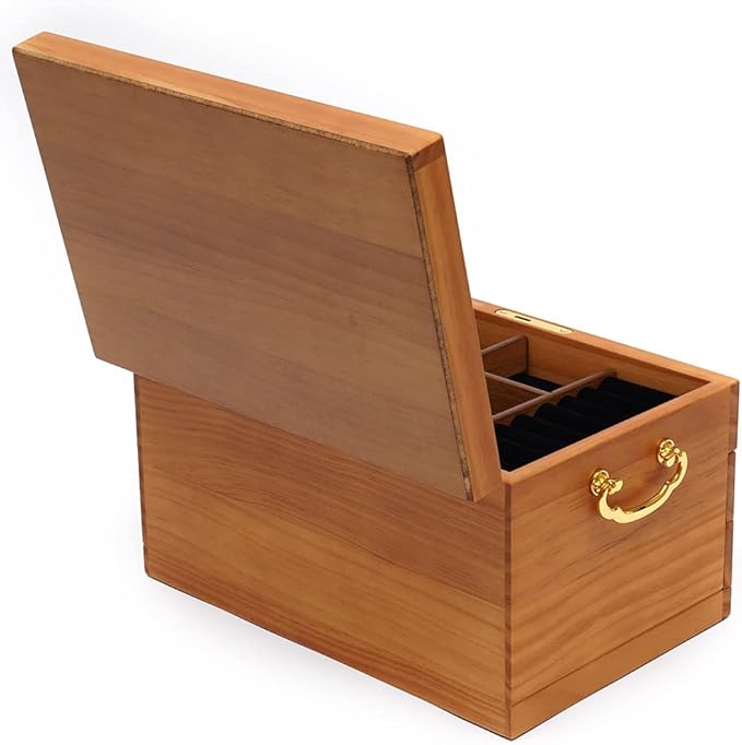 Eapmic Extra Large 3 Layers Wooden Jewelry Box Jewelry Case Cabinet Armoire Ring Necklacel Gift Storage Box Organizer(3 Layers,W/mirror)