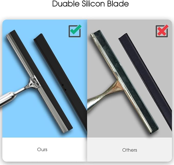 Shower Squeegee for Glass Doors Stainless Steel with Self Adhesive Hook Window Squeegee for Shower Door Bathroom Mirror Wiper, Window Glass Cleaning