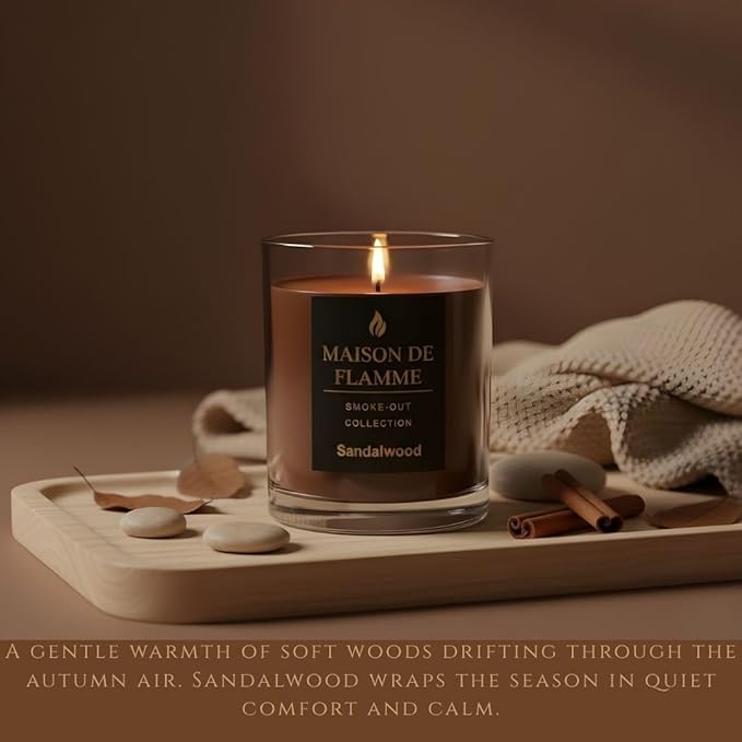 Sandalwood Scented Candle – 150g / 5.3 oz Soy Wax Blend, Hand-Poured Candle with Cotton Wick & 10% Fragrance Load – Warm Woody Home Candle for Bedroom & Living Room Décor