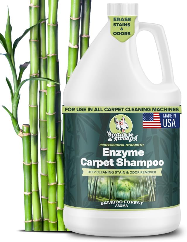 Sprinkle & Sweep Enzyme Carpet Cleaner - Enzyme Carpet Shampoo (1gal) - Carpet Cleaner Solution to Eliminate Tough Stains & Neutralize Odors - Removes Dog, Cat, All Pets Urine- Use with All Machines