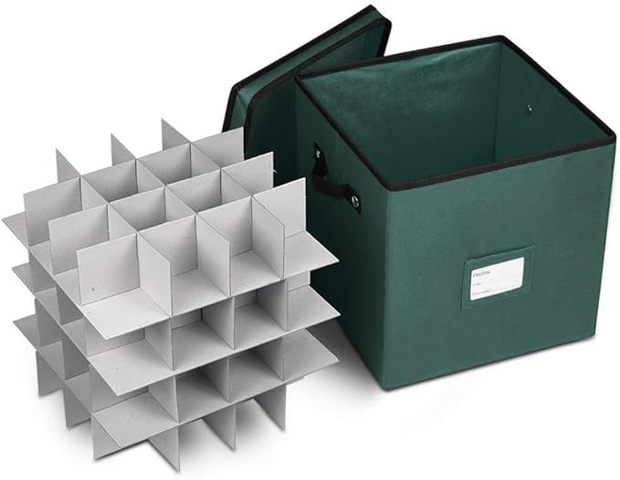 ProPik Christmas Ornament Storage Box, 4 Tier Holds Up to 64 Holiday Ornaments Decoration Balls, Storage Container with Dividers, Made with Durable 600D Oxford Polyester Material (Green)
