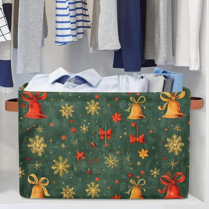 Christmas Greeb Cube Storage Baskets,Foldable Storage Box Bin,Waterproof Open Shelves Basket Clothing Organizer Toy Basket Gifts Empty for Bedroom Home Decor