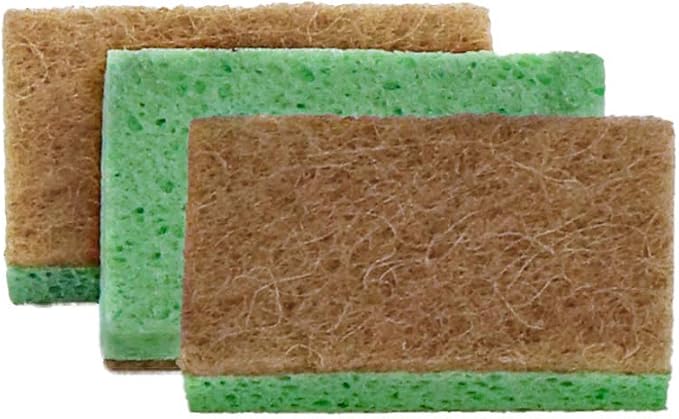 Superio Non-Scratch Cellulose Sponge Scrub (12-Pack) Heavy Duty Kitchen Sponges Scrubbers with Scouring Pad (Green)
