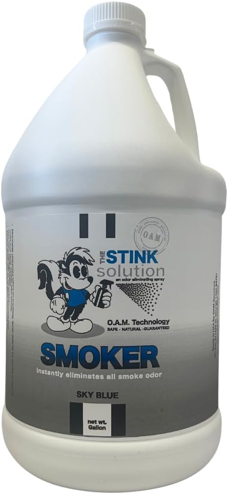 The Stink Solution Smoke Odor Eliminator Spray for Home, Car, Clothes, Hands, Hair, Walls, & More | Completely Neutralizes All Types of Smoke Odor | Best Smoke Smell Remover Sky Blue 1 Gallon