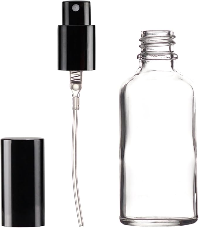 YIZHAO Clear Glass Spray Bottles 2oz, with Small Fine Mist Spray, Metal Cap, Refillable for Essential Oil,Travel,Cleaning,Perfume,Aromatherapy,Makeup – 6 Pcs