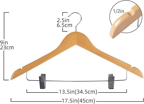 10 Pack Wooden Hangers with Clips High-Grade Wooden Suit Hangers Skirt Hangers with Clips S Wood Hanger with Durable Metal Clips for Blouse, Dress, Coat, Jacket (Natural)