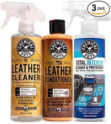 Chemical Guys SPI1091601 Leather Cleaner and Conditioner Leather & Interior Care Bundle + SPI22016 Total Interior Cleaner & Protectant, Safe for Cars, Home, Office, & More (16 fl oz) 3 Items