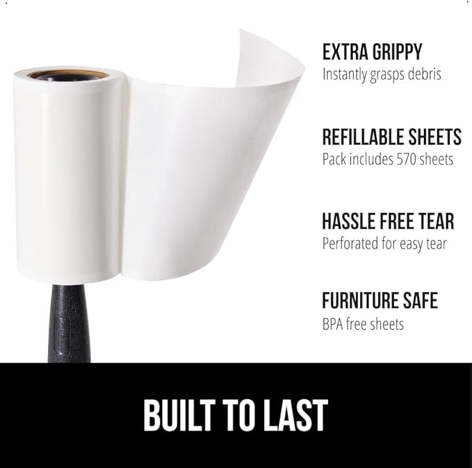 GORILLA GRIP Extra Grippy Lint Rollers, 570 Large Easy Tear Sheets, 3 Comfort Handles + 6 Refillable Rolls Included, Pet Hair Remover Brush, Clothes Furniture, Dog, Cat Animal Friendly Reusable Roller