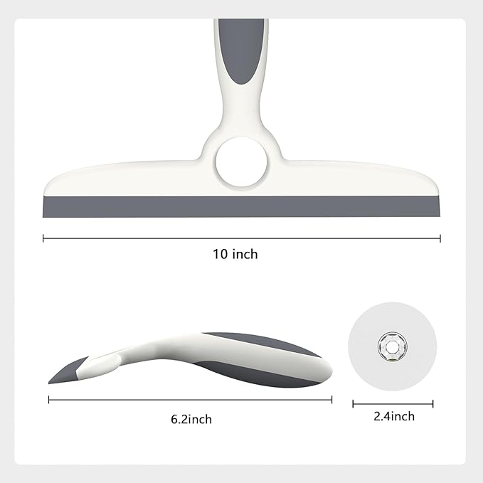 EHOMGUI Shower Squeegee for Glass Doors & Walls - 10" Squeegee with Adhesive Hook - Pack of 2/Gray