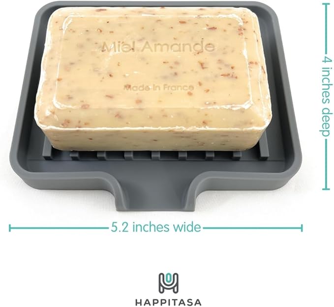 Happitasa Silicone Soap Dish Tray and Sponge Holder with Drain Chute, Pack of 2 | Bathroom and Kitchen Sink Organizer Caddy (Pistachio, 5.2"x4", 7.2 Ounces)