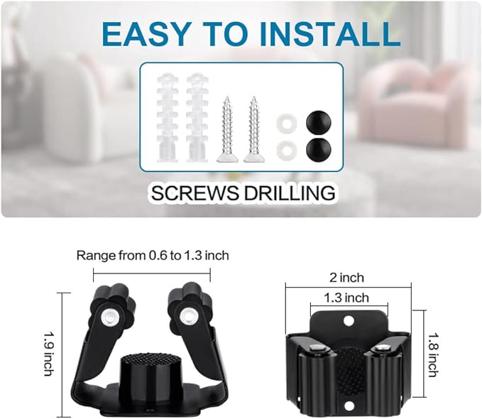 9PCS Broom and Mop Holder, Heavy Duty Garden Tool Organizer Rack Rake and Shovel Handle, Stainless Steel Mop Hanger. Screws for Wall Mounted. Matte Black