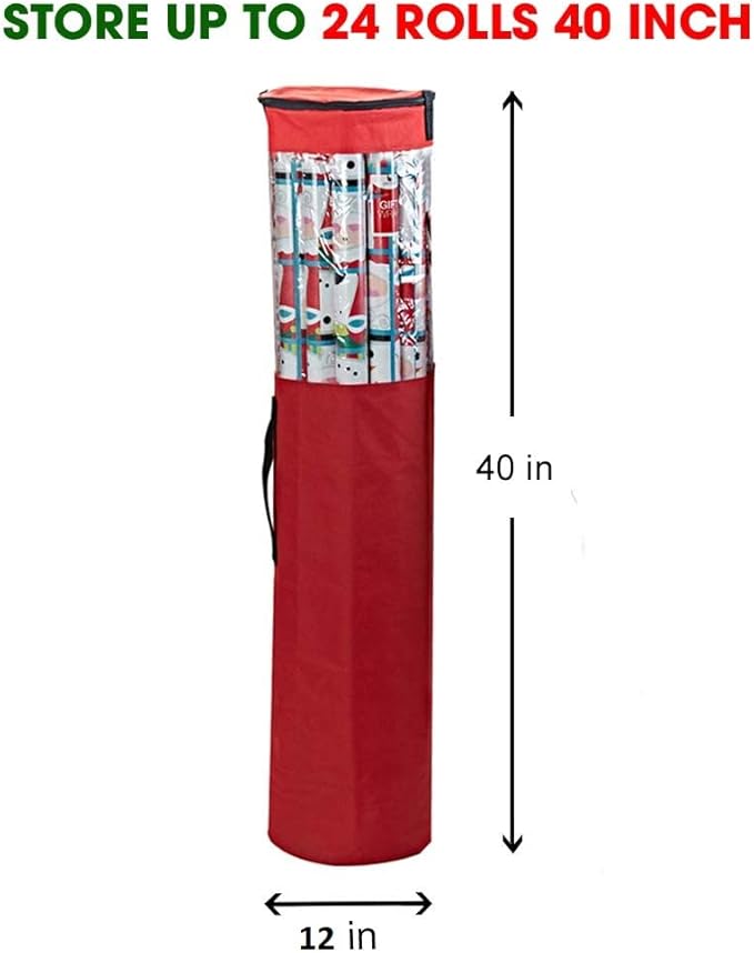 ProPik Wrapping Paper Storage Bag, Christmas Gift Wrap Organizer Stores Up to 24 Rolls 40 Inch, Heavy Duty Polyester plus PVC Clear Bag with Handles