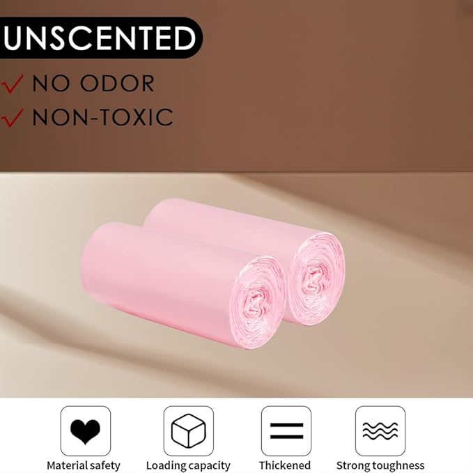 2-4 Gallon Portable Trash Bags, Thicken Vest type Small Garbage Bags for Office, Kitchen, Bedroom and more, 60 Counts Pink