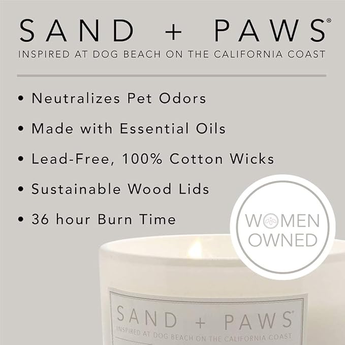 Sand + Paws Scented Candle - Frazier Fir - Additional Scents and Sizes –Luxurious Air Freshening Jar Candles Neutralize pet Odors and Enhance Home décor – 100% Cotton Lead-Free Wicks - 12 oz