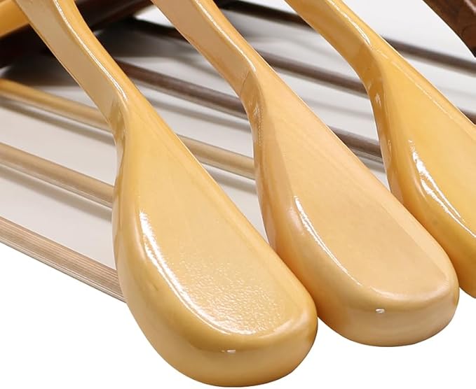 12 Pack Wide Shoulder Wooden Hangers, Suit Hangers with Non Slip Pants Bar, Smooth Finish 360° Swivel Hook Solid Wood Coat Hangers for Dress, Jacket, Pants, Heavy Clothes Hangers(Natural 12PCS)
