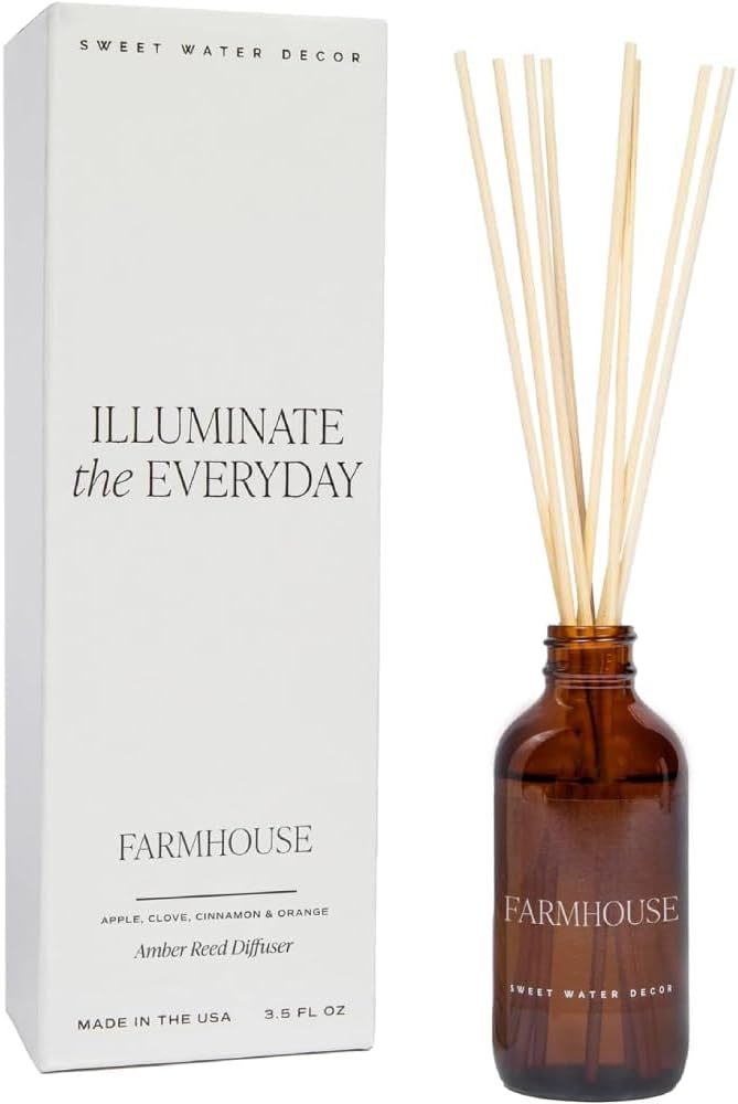 Sweet Water Decor Farmhouse Amber Reed Diffuser Set | Apple, Orange, Pumpkin, Fall Scented Reed Diffusers | Housewarming Gifts | Air Fresheners | Autumn Scents | Aromatherapy