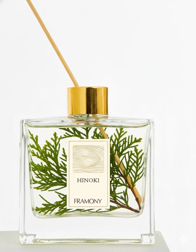 Hinoki Reed Diffuser - Luxury Japanese Ryokan Hotel Scent, Zen Forest Cypress & Cedarwood Fragrance, Home Spa Aromatherapy Gift Set, 6.4 fl oz (Hinoki Wood)
