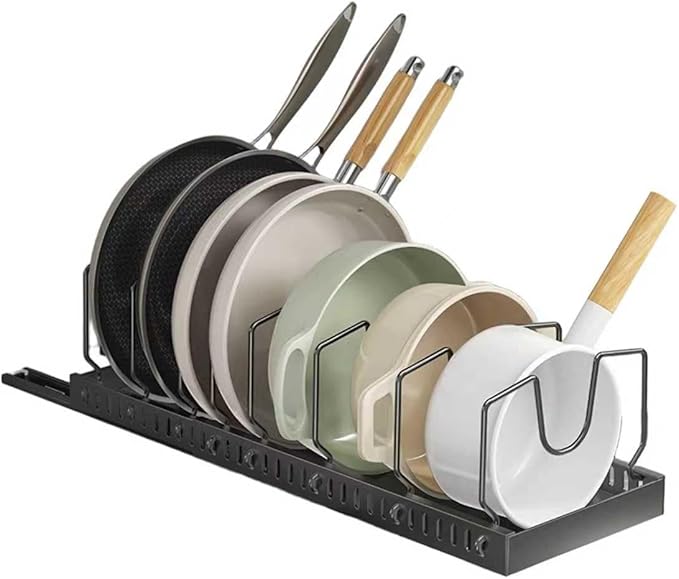 Mnftive pots and pans organizer under cabinet,pot lid organizers inside cabinet holders for kitchen,Horizontal and vertical pulling modes,cast iron storage (Black Vertical pull-out)