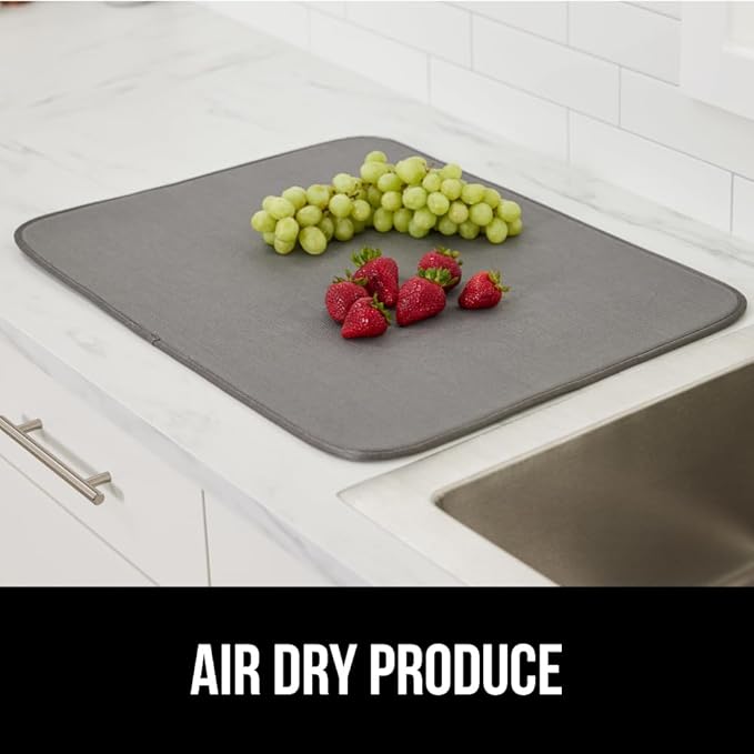 GORILLA GRIP Ultra Water Absorbent Microfiber Dish Drying Mat 2 Pack, Quick Dry Thick Mesh, Slip Resistant Pad for Sink Dishes or Under Rack, Kitchen Counter Accessories, Machine Wash, 18x16, Gray